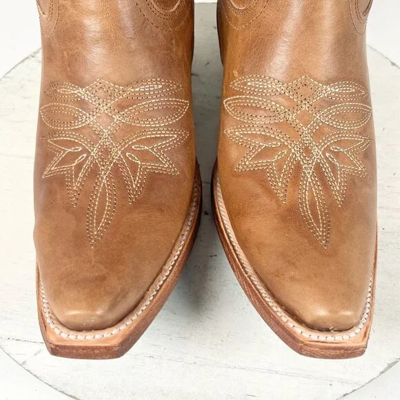 Tan Heeled Boots with Intricate Embroidery - Picture 6 of 12